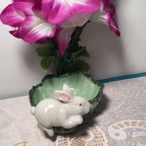 Ceramic Easter Bunny Rabbit Candy Dish, Lettuce/ Cabbage Bowl.